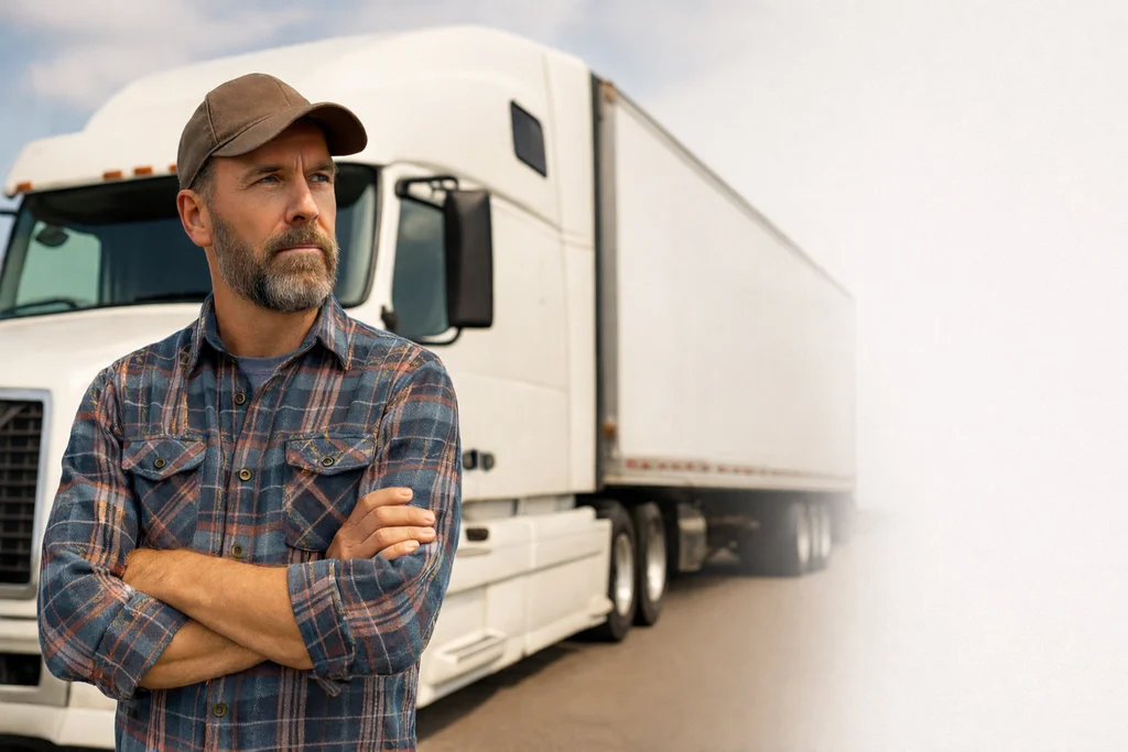 Truck driver standing beside truck
